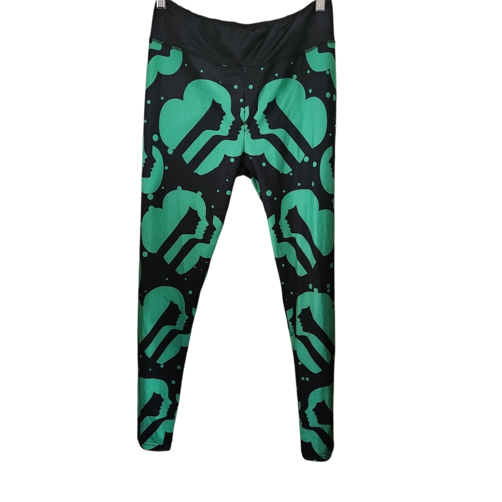 Womens Juniors Green and Black Girl Scout Patterned Leggings Size L